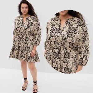 Gap Beige Black Floral BabyDoll Dress Medium Tall